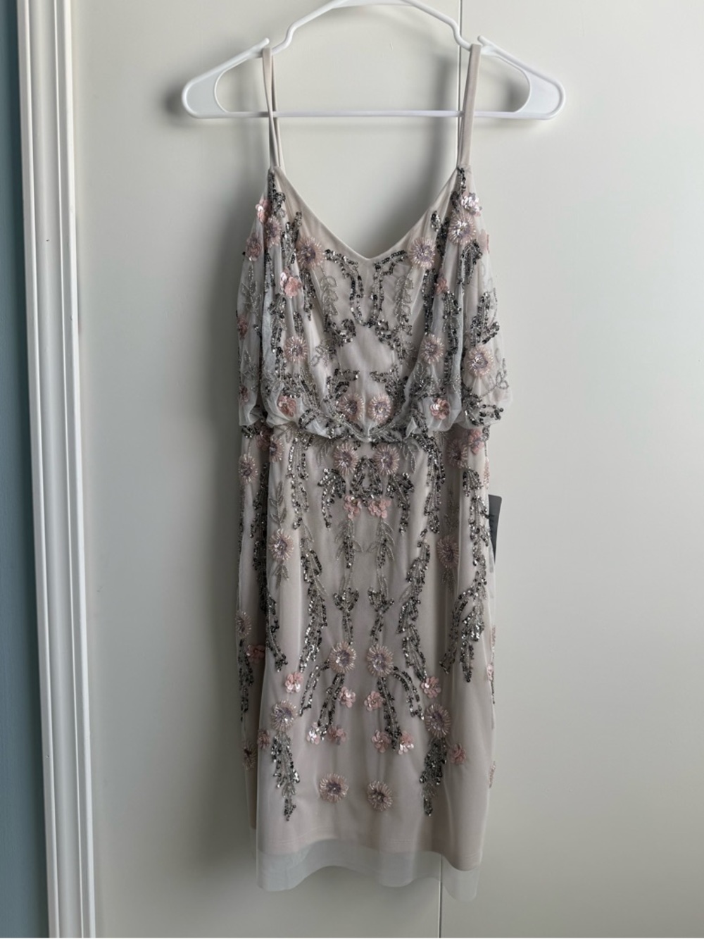 Beaded Sequin Spaghetti-Strap Mini Dress